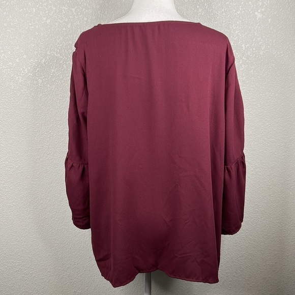 Time and Tru Burgundy Boho Side Lace Up Flowy Top Size 2X - Picture 5 of 6